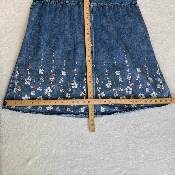 Denim Knee Length Dress Women Floral Short Sleeve Large Button Up Chambray - Picture 6 of 9